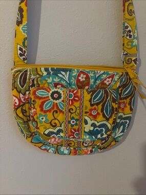 Vera Bradley Yellow Floral Quilted Crossbody with Teal & Red Accents